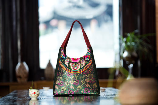 山谷居民品牌时尚苗绣单肩包/手提包 - 绿萼 商品图1