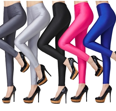 光泽裤打底裤女春秋薄款外穿九分裤大码高腰夏季小脚糖果色荧光裤