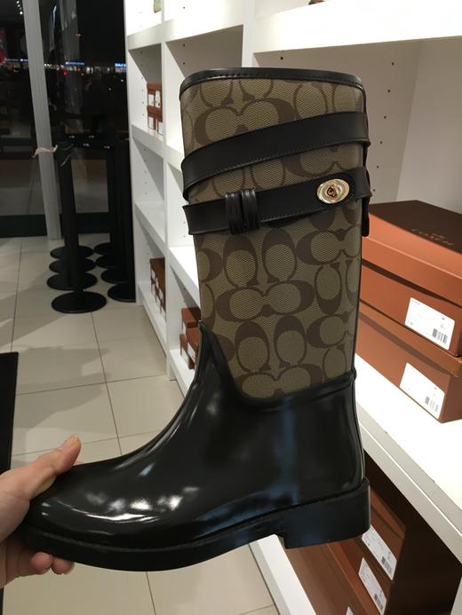 美国代购 COACH/蔻驰LOGO款女士防水耐磨中筒低跟雨靴子女鞋Q7723 商品图0