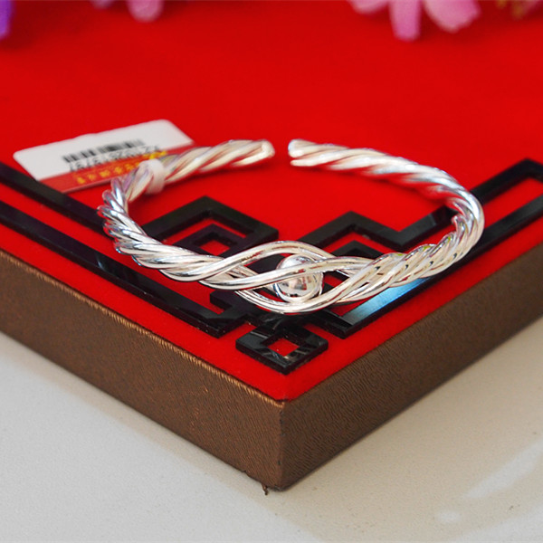 湘智金行s999 麻花间珠 开口手镯