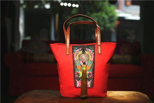 山谷居民品牌时尚苗绣单肩包/手提包 - 双生花 商品图5