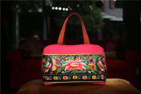 山谷居民品牌时尚苗绣单肩包/手提包 - 花田