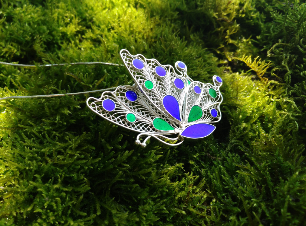 山谷居民品牌珐琅拉丝银吊坠/不含链 - 芊芊蝶