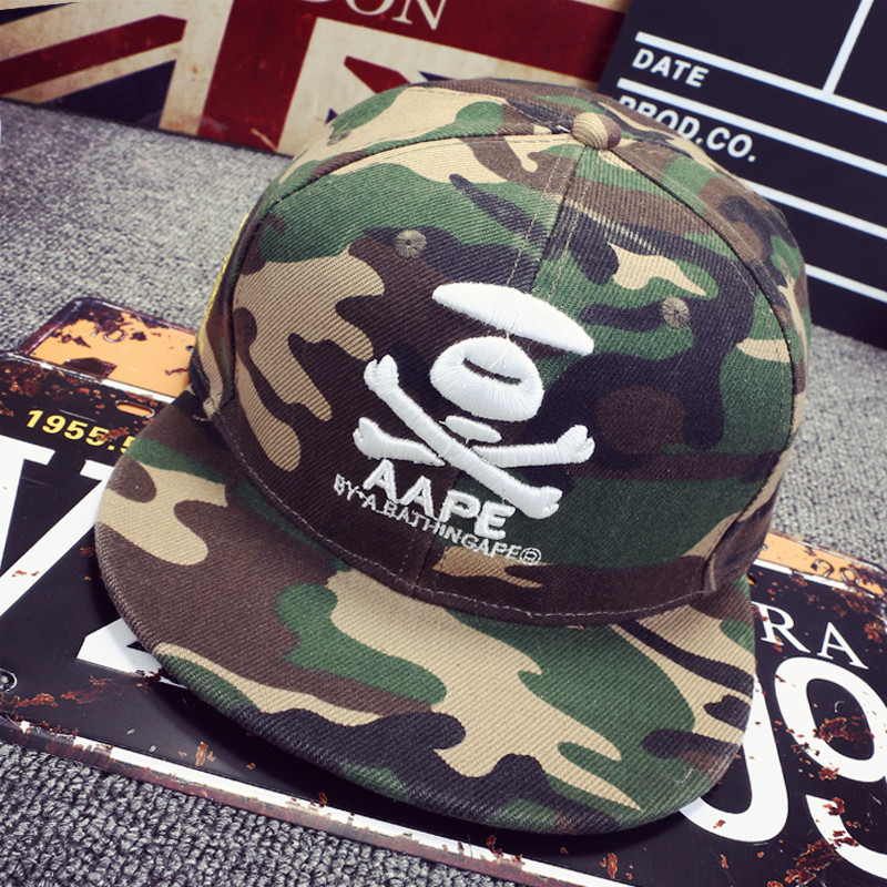 街头潮牌aape猿人棒球帽子男女平沿帽春夏迷彩嘻哈休闲滑板街舞帽