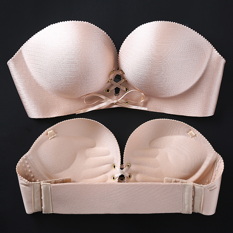 无肩带隐形文胸胸贴婚纱聚拢无钢圈小胸加厚防滑无带内衣抹胸夏季