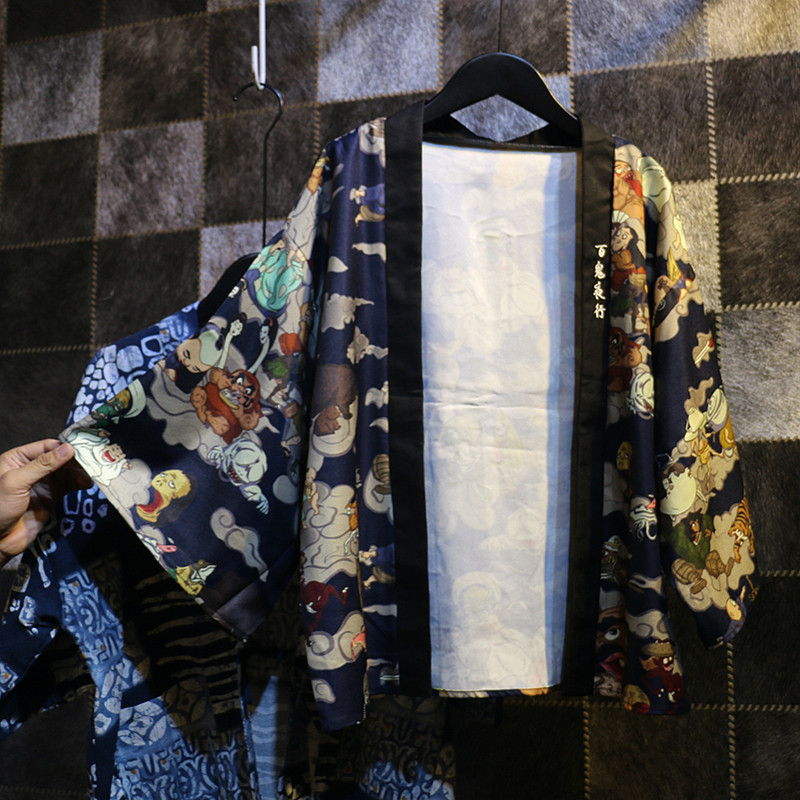 女装夏装2016新款卡通动漫文字百鬼夜行刺绣日本和服开衫外套女