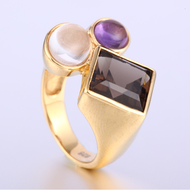 天然白水晶s925银镀铂金戒指j28