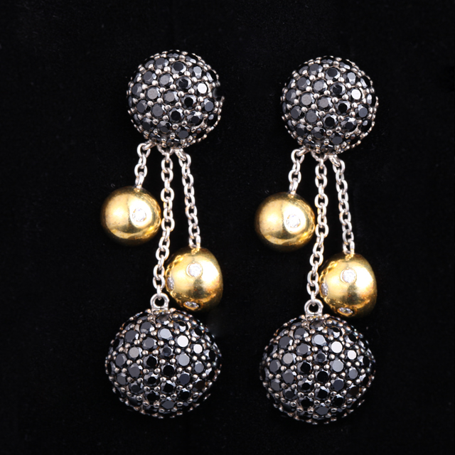 天然黑曜石s925银外镀铂金耳坠j107