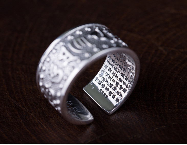 精制999足银六字真言心经戒指 fp6313