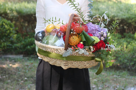 祝福花篮丨《春华秋实花果篮》玫瑰针垫花紫绣球水果组合（提前1-2天预定，可详询客服） 商品图2