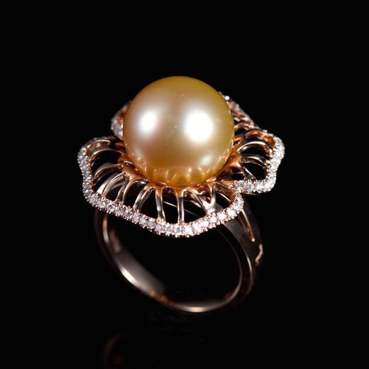 「四季·夏荷」 钻石金珍珠戒指 商品图0