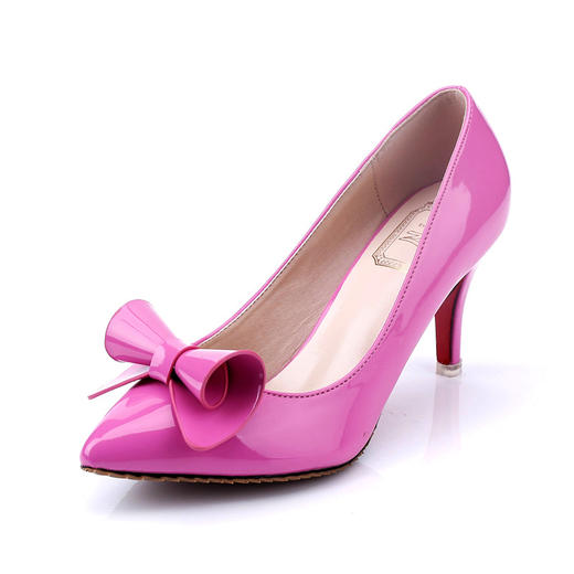 【服饰鞋包】秋季新款女鞋欧美高跟鞋蝴蝶结细跟浅口漆皮单鞋31-43码舒适女鞋 商品图0