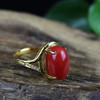 18K黄金镶钻天然阿卡珊瑚戒指 商品缩略图0