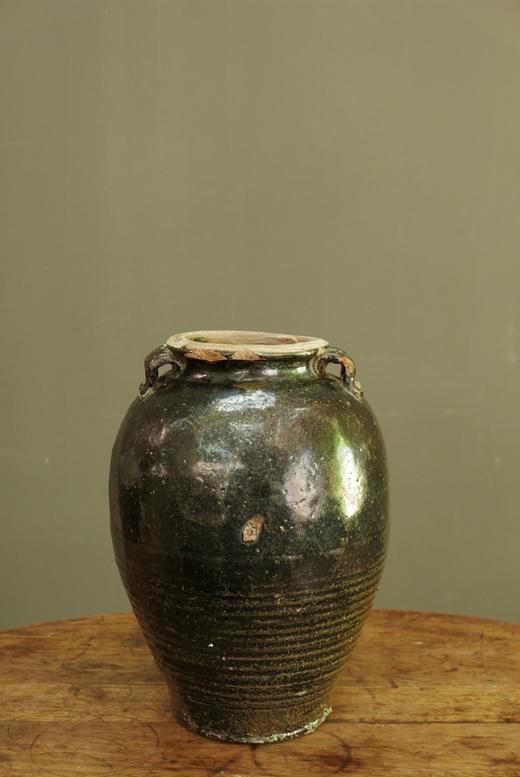 #001黑釉窄身广口四系罐，清代 商品图0