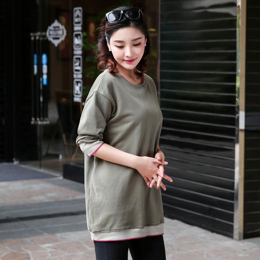 【女士T恤】长袖t恤女式秋冬季新款圆领螺纹袖口下摆女装上衣体恤470款47 商品图0