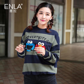 【卫衣女】。秋冬季新款大条纹印花绣花长袖t恤女