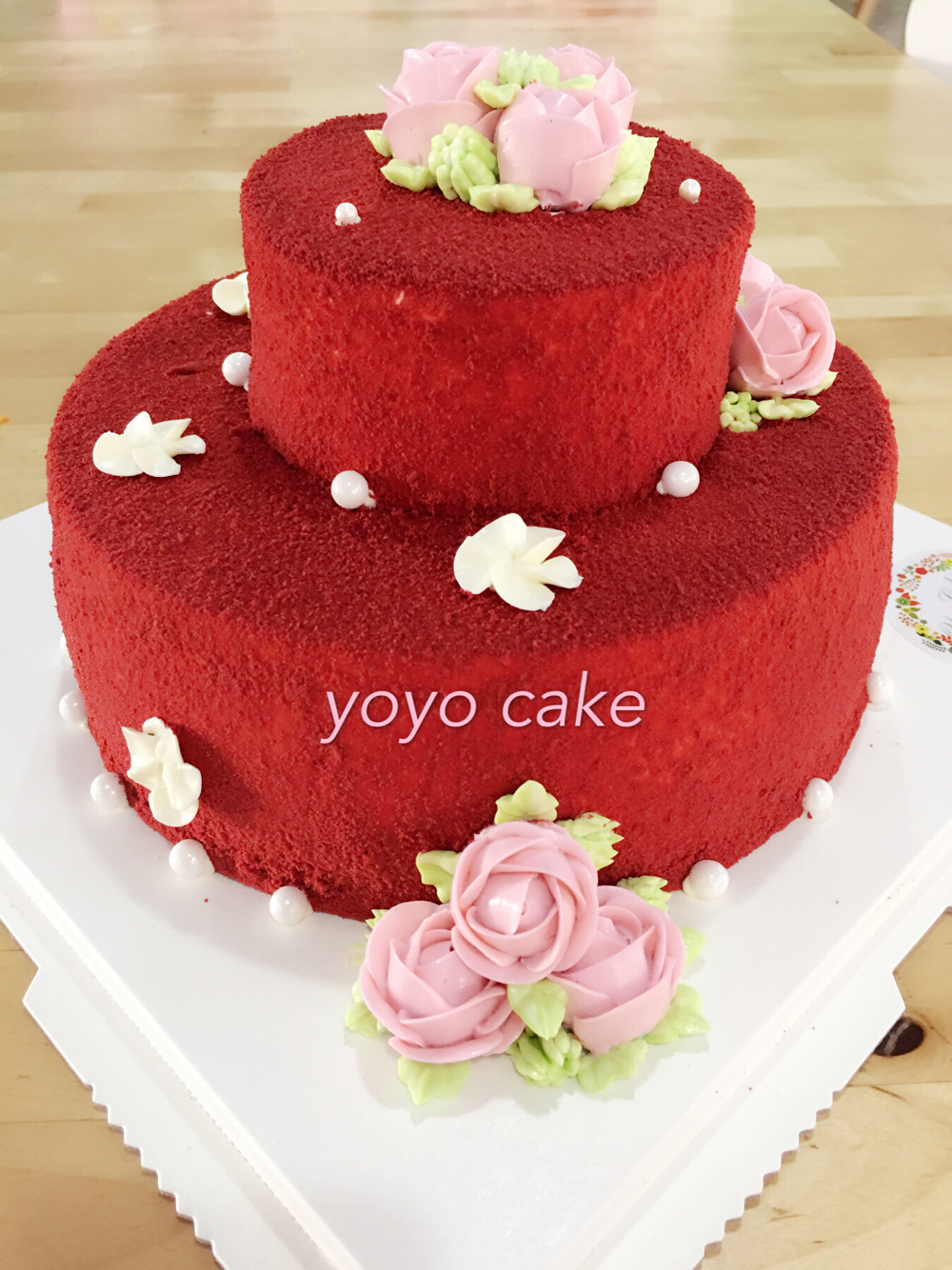 u店上新《双层红丝绒》韩式裱花蛋糕
