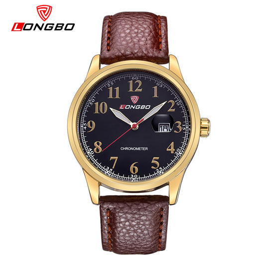 【手表】。LONGBO男士休闲石英表运动手表防水夜光带日历皮带腕表80206 商品图0