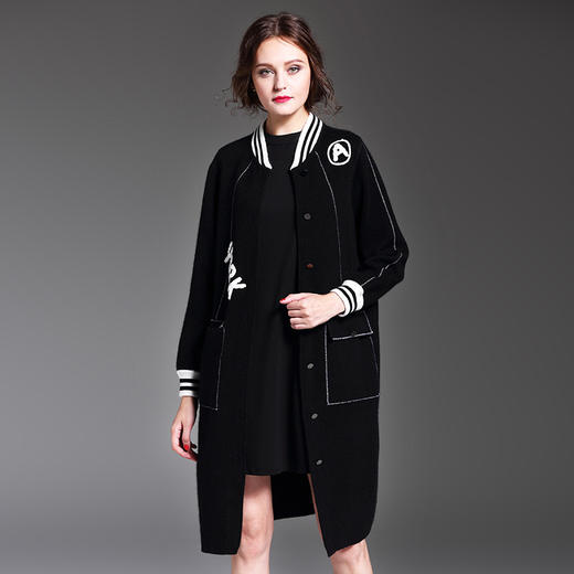 【毛呢大衣】。女式貂绒中长款长袖外套大码羊毛呢子大衣 商品图0