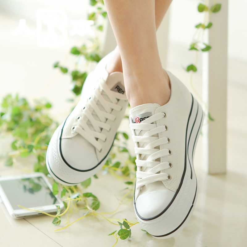 厚底内增高帆布鞋女士布鞋白色球鞋松糕跟休闲鞋学生板鞋夏小白鞋