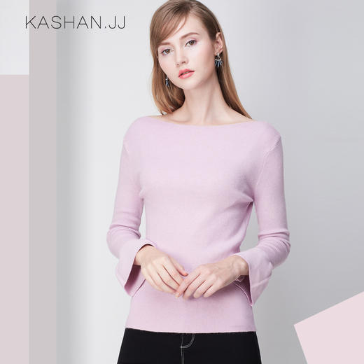 【毛衣女】女装秋冬百搭纯色修身毛衣圆领套头喇叭袖打底衫 商品图0
