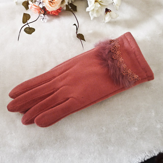 时尚女士蕾丝长毛触屏保暖手套