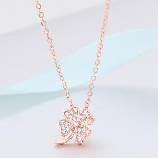 【项链】新款s925纯银项链 学生简约玫瑰金四叶草锆石项链 套链女生毛衣链 商品图0