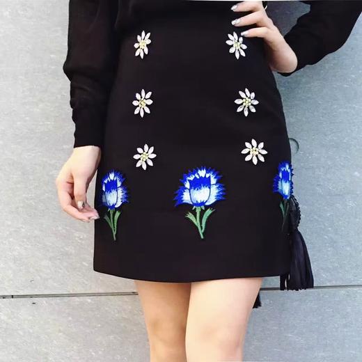 冬新款短裙韩版时尚百搭 女打底A字裙刺绣加钉珠半身裙 商品图0