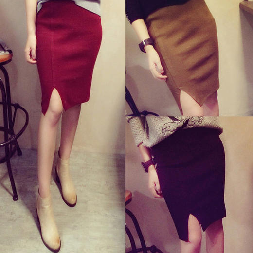 【半身裙】秋冬装新款性感开叉包臀裙打底裙纯色裙子 商品图0