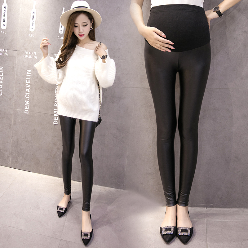 孕妇装皮裤韩版裤子秋冬加绒加厚打底裤孕妇裤秋季外穿托腹长裤冬