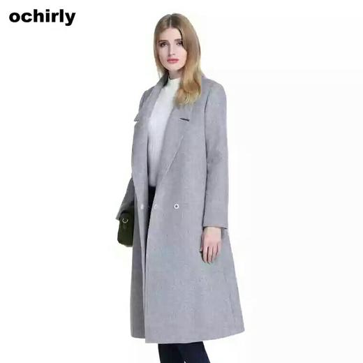 ochirly欧时力2016新女秋装西装领纯色长款羊毛呢外套1HY3343690吊牌价1690（扫店铺二维码直减50）【待调整】 商品图0