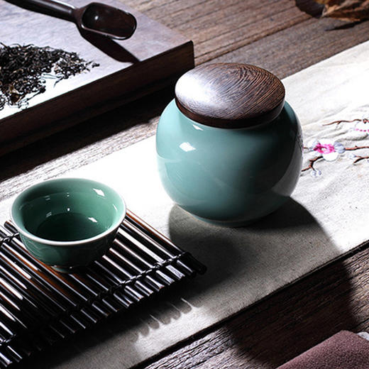 尚唐丨龙泉青瓷茶叶罐 陶瓷密封罐 鸡翅木木盖   商品图4