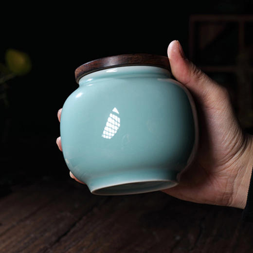 尚唐丨龙泉青瓷茶叶罐 陶瓷密封罐 鸡翅木木盖   商品图3