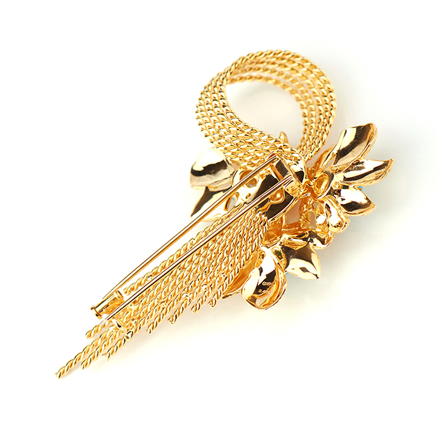 18k黄金睡美人绿松石花朵流苏胸针