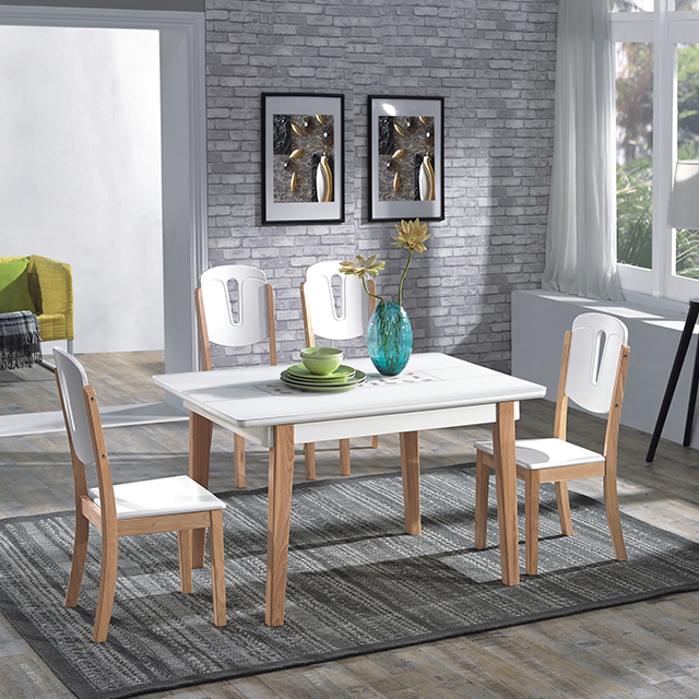 现代简约钢琴烤漆工艺4—6人家庭双色实木餐桌椅组合