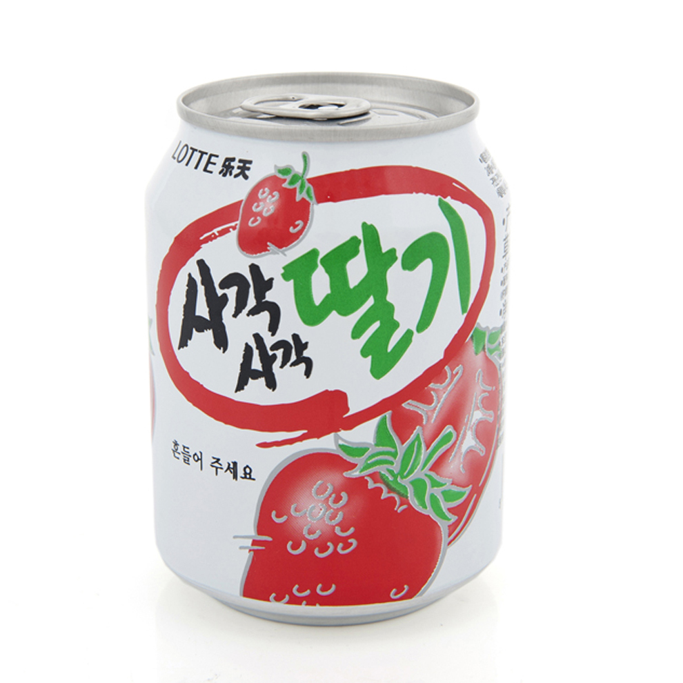 韩国进口饮料 乐天草莓果肉果粒果味饮料 238ml听