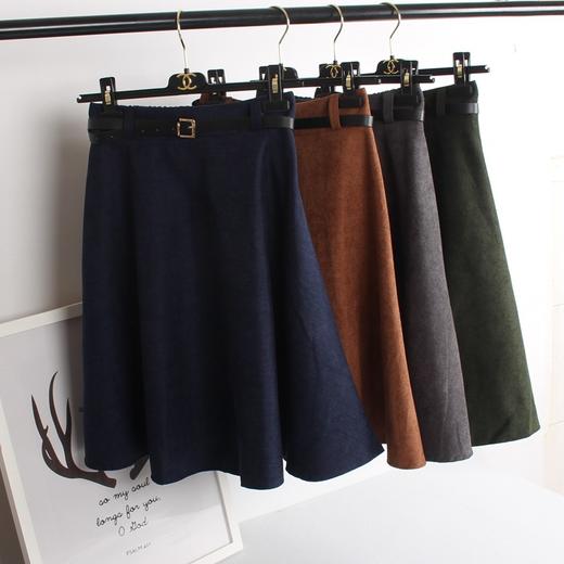 【伞裙】秋冬复古a字裙 百褶高腰显瘦过膝半身裙中长款  伞裙 商品图0