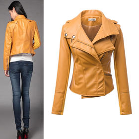 【皮衣】秋冬季新款翻领防水防寒机车短款腰精修身小皮衣女 潮爆