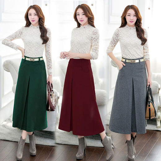 【毛呢半身裙】秋冬新款韩版修身优雅半身长裙女士大码大摆加厚A字裙 商品图0