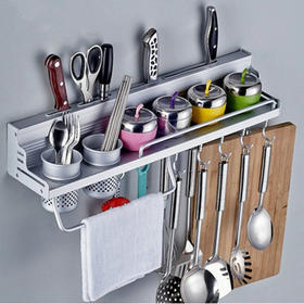 【厨房用品】*太空铝合金刀架 铝边带护栏多功能厨房置物挂架调料架