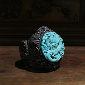 清代银掐丝松石雕龙手镯