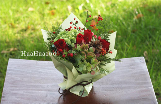 圣诞礼丨红玫瑰绣球圣诞小台花 商品图2