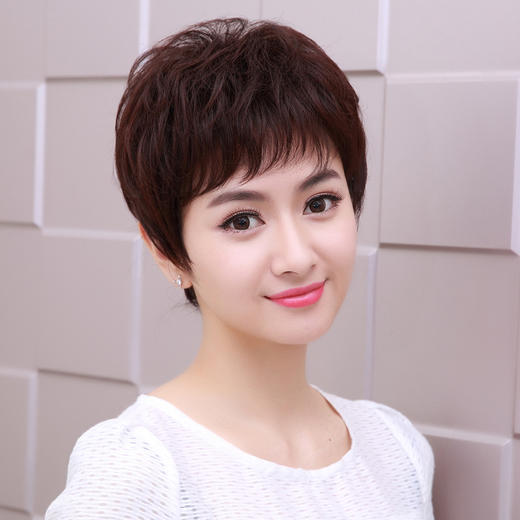 【假发】碎刘海整顶假发女短发短卷发短直中老年妈妈款蓬松时尚自然发套 商品图0