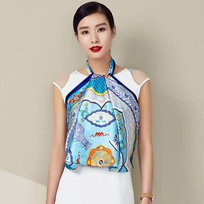 （永久下架）万事利景泰青蓝 高档桑蚕丝披肩 围巾 真丝大方巾 商品图1