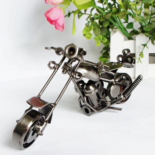 【摩托模型】。哈雷摩托车模型 铁皮复古仿古车模 怀旧家居摆设装饰 商品图0