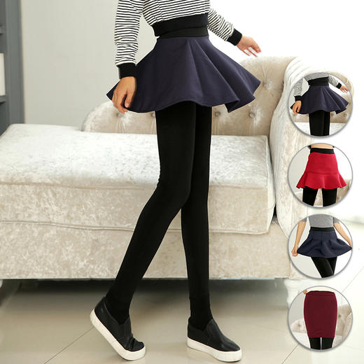 【服饰鞋包】韩版假两件泡泡裙裤 加绒女士打底裤秋冬百搭裤袜女裤连裤袜 商品图0