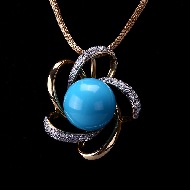 18k黄金镶钻绿松石吊坠