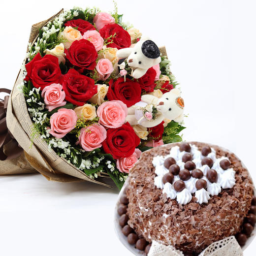 玫瑰花束 蛋糕套餐-送家人/女友/闺蜜/朋友 - 绿韵花田鲜花店