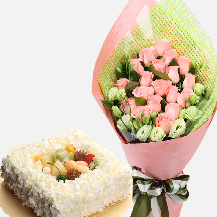 混搭花束 生日蛋糕套餐-送女友父母朋友老师父亲节 - 绿韵花田鲜花店