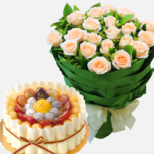 玫瑰鲜花花束 生日蛋糕套餐送女友送老婆送家人生日祝福